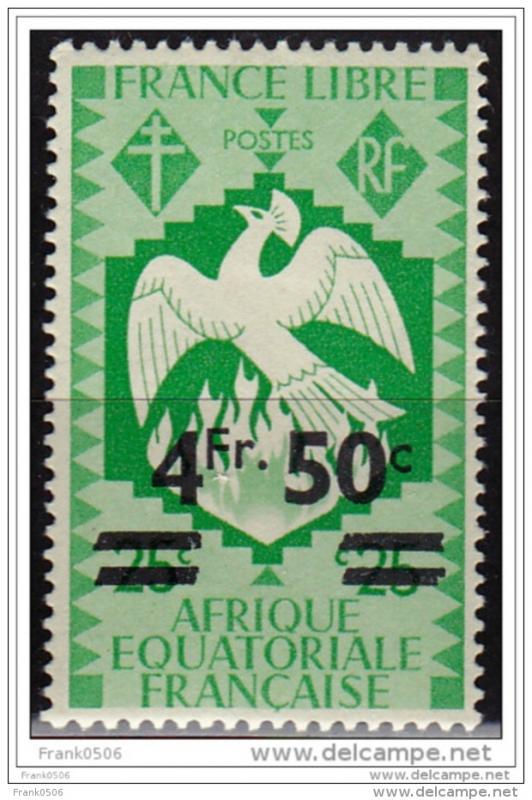 Afrique Equatoriale Francaise, 1941, Phoenix,surcharge 4.50fr on 25c,sc#164, MLH