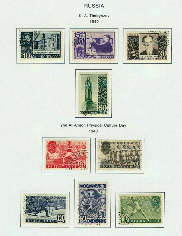 Russia 1940 collection of sets to include Liberation, Culture, Agricul FU Stamps