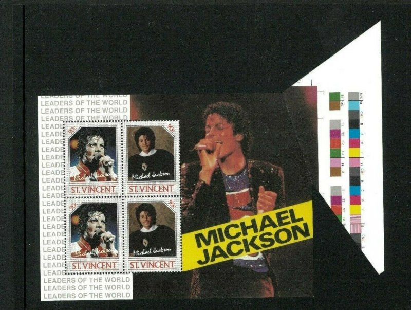 St. Vincent #899 Michael Jackson Souv. Sheet Rare Fold Over Error. 195.00