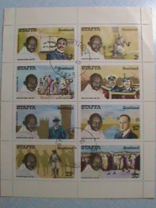 SCOTLAND-STAFFA 1979 HISTORY OF MAHATMA  GANDHI-CTO MINI SHEET-VERY FINE