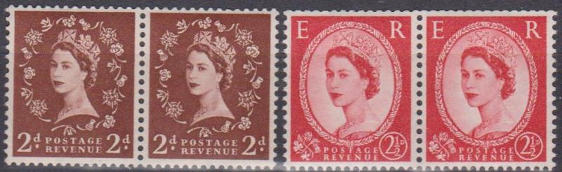 Great Britain #294d, 296b Watermark Sideways Pairs (A10046)