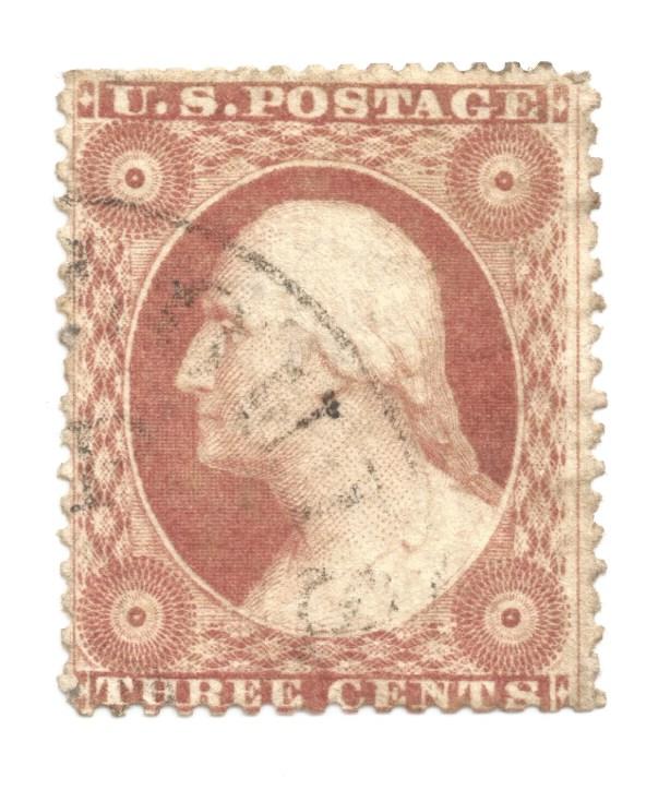 Scott # 25 3cent Rose Washington 15 1/2 perf. 1857-1861