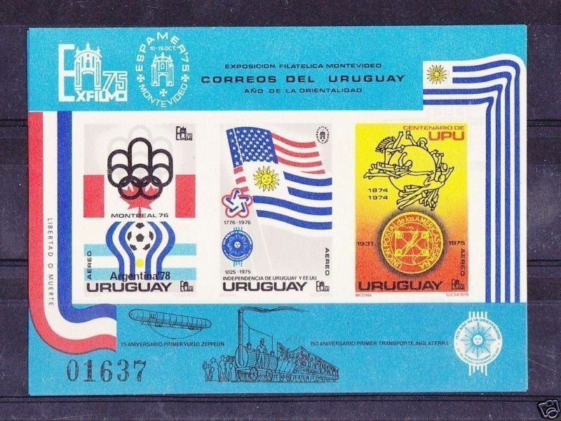 URUGUAY SC#C418a Imperf MNH STAMPS Argentina soccer WC US flag railway UPU $+40 