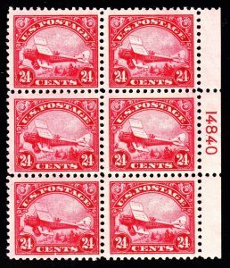 US C6 24c Air Mail Mint Plate Block of 6 #14840 VF OG NH SCV $2850