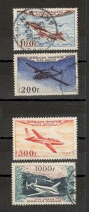 FRANCE - 4 USED STAMPS - AIRMAIL, PLANE - Mi.No. 987/90 - 1954.