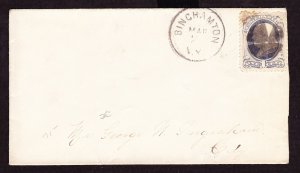 Cover, Scott 156, BINGHAMTON, N.Y, Drop Letter to City, stamp corner stain