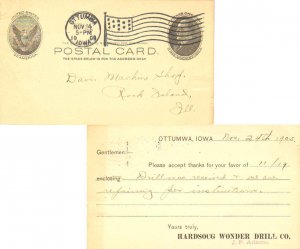 United States Iowa Ottumwa, IA. 1909 American Flag Type B14  Postal Card  Rev...