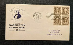 1932 Washington DC FDC 704 22a Cover to Orlando Florida