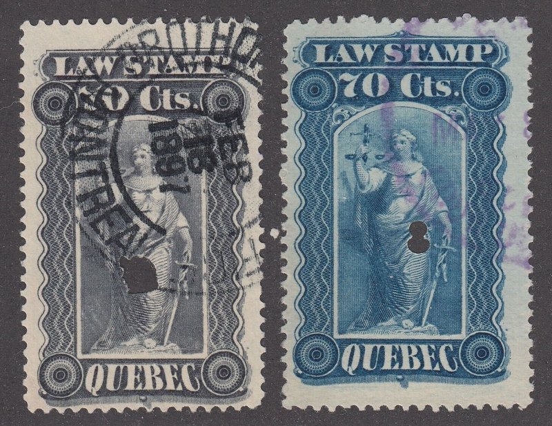 Canada Revenue QL38, QL39 Used Quebec Law Stamps
