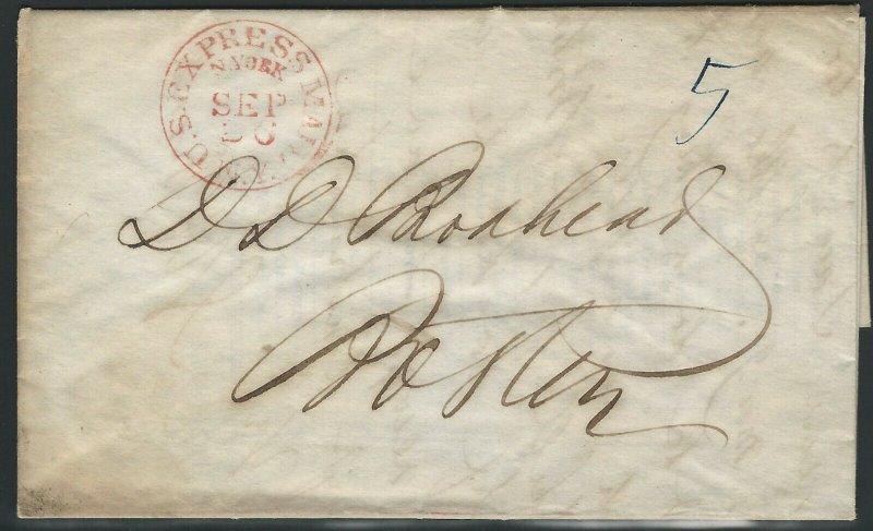 U.S., 1845 Stampless Cover, red U.S. EXPRESS MAIL, N. YORK, Sep 26 Marking