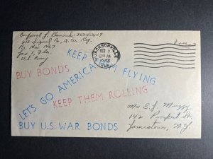 1943 Patriotic WWII USA Cover Jacksonville FL to Jamestown NY War Bonds