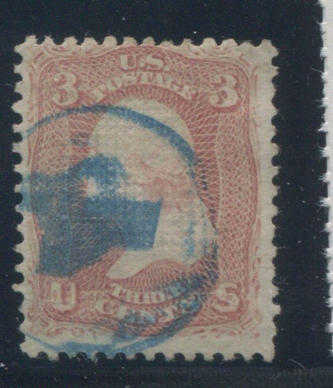 1868 United States Postage Stamp #85 Used F/VF Blue Cancel D. Grill Certified