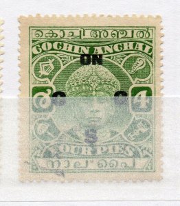 India Cochin 1943 Early Issue used Shade of 4p. Optd NW-16029