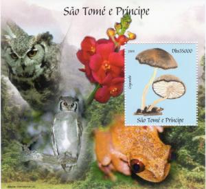 Sao Tome and Principe 2004 Mushroons/Owls/Frogs/Flower S/S Perforated MNH