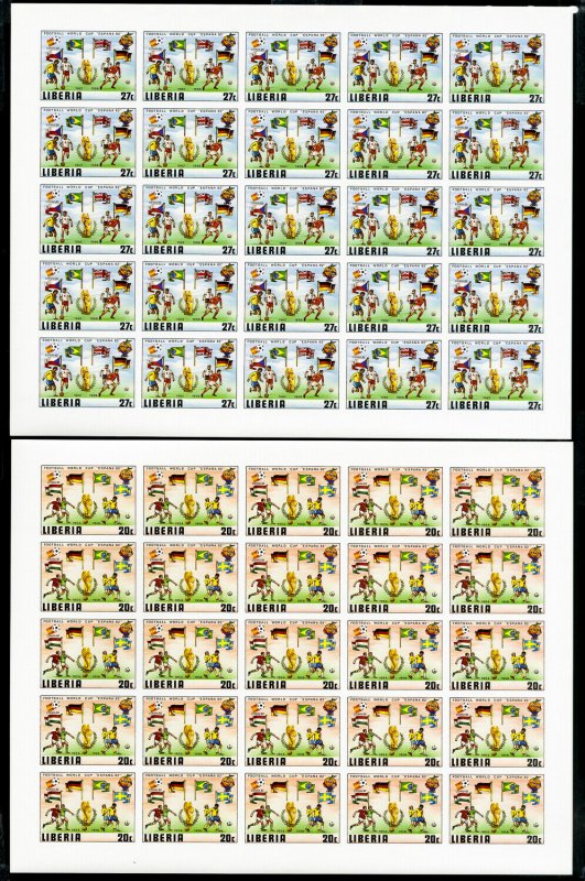 Liberia Stamps # 886-91 World Soccer 3c-55c Imperf Sheets of 25 XF OG NH