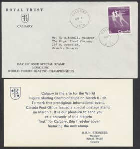 1972 #559 Figure Skating FDC Royal Trust Cachet with Insert Calgary ALTA CDS