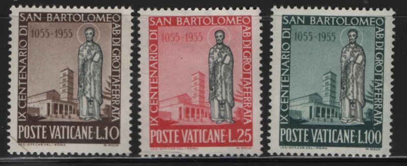 VATICAN CITY, 200-202, SET(3), HINGED, 1955, ST. BARTHOLOMEW & CHURCH