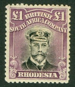 SG 311 Rhodesia 1922-24. £1 black & magenta. Fine mounted mint CAT £750