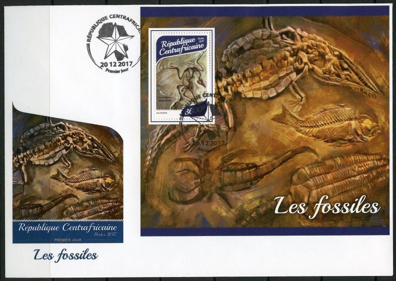 CENTRAL AFRICA  2017  FOSSILS SOUVENIR SHEET FIRST DAY COVER