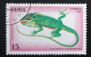 CUBA Sc# 3617 ENDEMIC LIZARDS reptiles 15c    1994  used cto