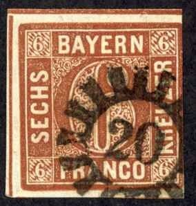 Germany Bavaria Sc# 3 Used 1849 6kr brown Numerals