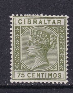 Gibraltar Scott 35, 1889 QV 75 Centimos, VF MLH Scott $37