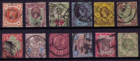 Great Britain Sc 111-122 Used Complete Jubilee Set Queen Victoria (1887-92) F-VF