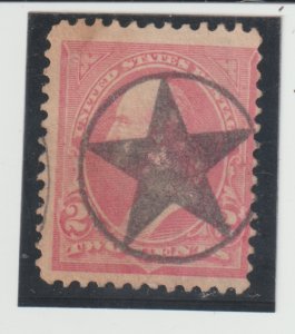 Scott # 267b  Used 5 Point Star in Circle Fancy Cancel 2c Vermillion Type III