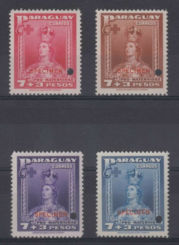 PARAGUAY 1940 LADY OF ASUNCION Sc B6-B9 FULL SET PERF PROOFS + “SPECIMEN” MNH 