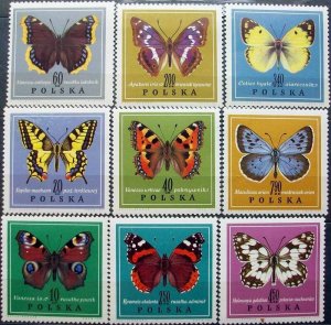Poland 1967 MNH Stamps Scott 1542-1550 Butterflies