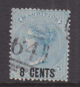 SEYCHELLES, B64 on Mauritius, 1878 8c. on 2d. Blue.