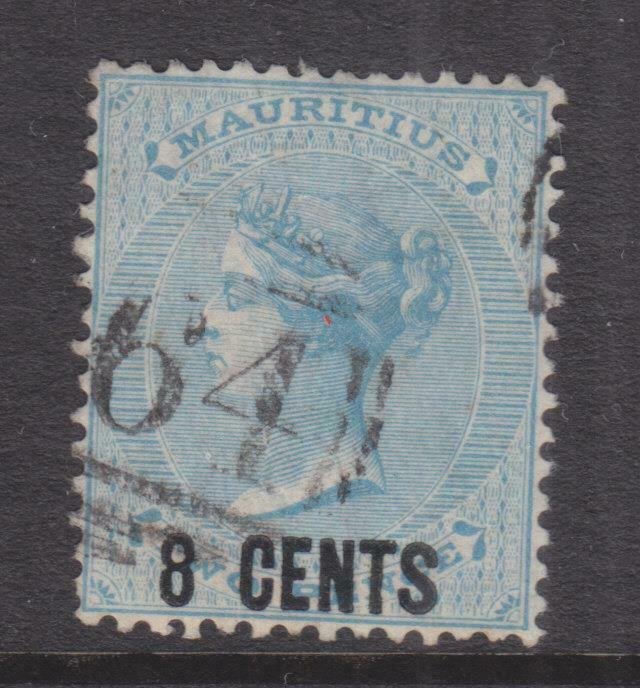 SEYCHELLES, B64 on Mauritius, 1878 8c. on 2d. Blue.