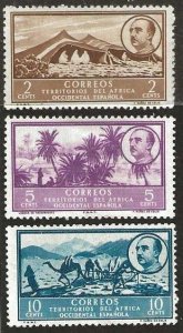 Spanish West Africa # 2-4 mint, hinged, #3 has a tiny thin.  1950.  (S1414)