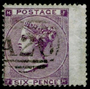 SG83, 6d deep lilac plate 3, FINE USED. Cat £40. A26 GIBRALTAR. FH