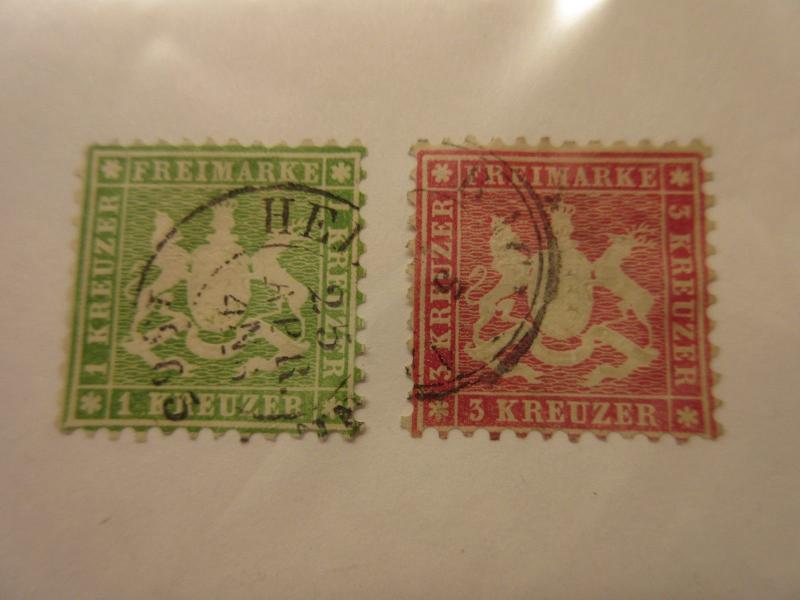 German States WURTTEMBERG Scott  34 & 36  USED  G1 Cat $19