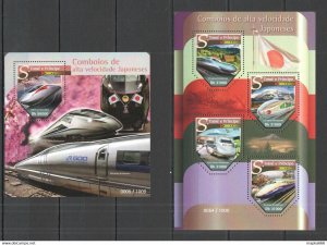 2015 S. Tome & Principe Transport Japanese High Speed Trains Kb+Bl ** St1485