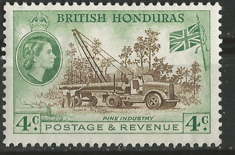British Honduras # 147 QE II Definitives:  4c Logging  (1)  VF Unused  VLH