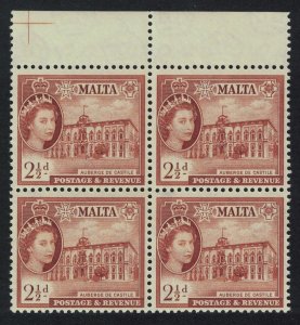 Malta Auberge de Castile 2½d Block of 4 Margin 1956 MNH SG#271