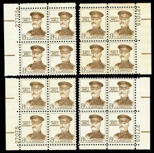 Scott 1214 (Formerly Scott 1042A) 8c Pershing Matching Plate Blocks Mint NH