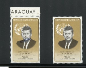 PARAGUAY JOHN F. KENNEDY MEMORIAL STAMP WITH MUESTRA OVERPRINT & NORMAL  MINT NH