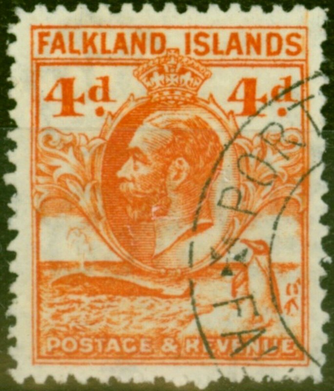 Falkland Islands 1937 4d Deep Orange SG120a P.13.5 V.F.U 