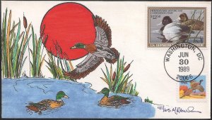 Michael Rawlins Hand Painted Combo FDC for the 1989 Federal Duck Stamp