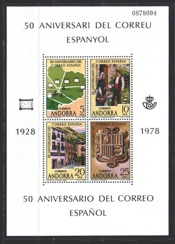 Andorra. 1978. bl1. 50 years-mail Spain, Andorra. MNH.