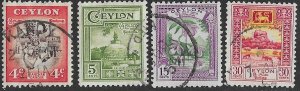 Ceylon # 307-310  Pictorials  1950  (4)  VF Used