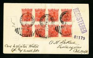 Mexico Cover Reg 1915 w/ 8x Stamps (block of 8) back stamped