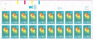 2537 MNH 52c. Love Birds,  Partial Sheet of 20,  Free Insured Shipping,