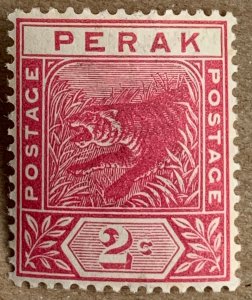 Perak 1892 2c rose Leaping Tiger, MNH. Scott 43, CV $1.80+. SG 62