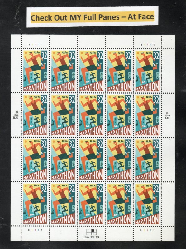 SC# 3067 - (32c) - Marathon, MNH Pane of 20 - Plate # B1111