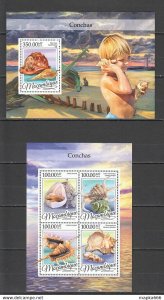 2016 Mozambique Seashells Fauna Marine Life Kb+Bl ** St2208