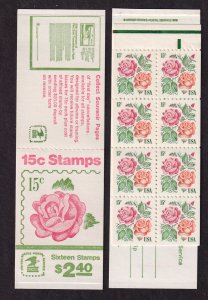 1978 Pink Rose 15c mint BOOKLET Sc BK134 (2 Sc 1737a panes) green tab variety